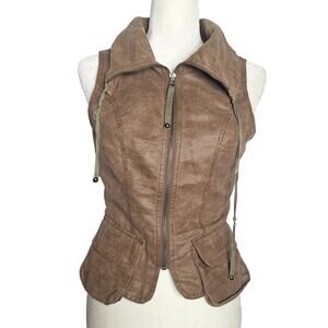 Stylish Tan Sleeveless Zipper Blouse